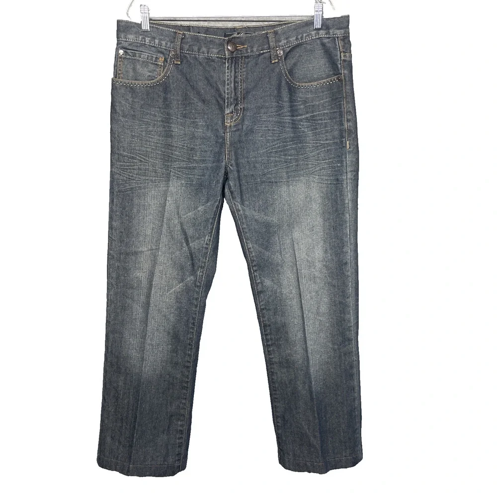 Marc Ecko Jeans Mens Boot Cut Fits 36x27 Med Wash Faded Cowboy Baggy Y2K Cut Sew